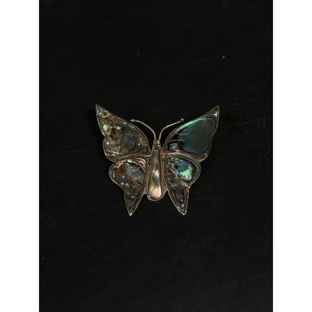 Vintage Taxco Mexico CCC 925 Sterling Silver Abalone Butterfly Brooch Pin